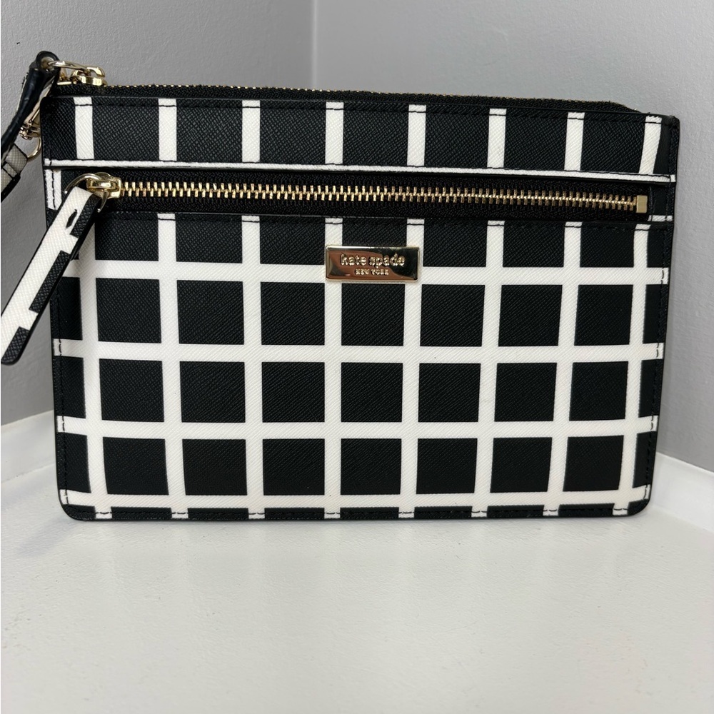 Kate Spade Laurel Way Tinie Wristlet Black and White Checkered Pattern - Picture 5 of 12